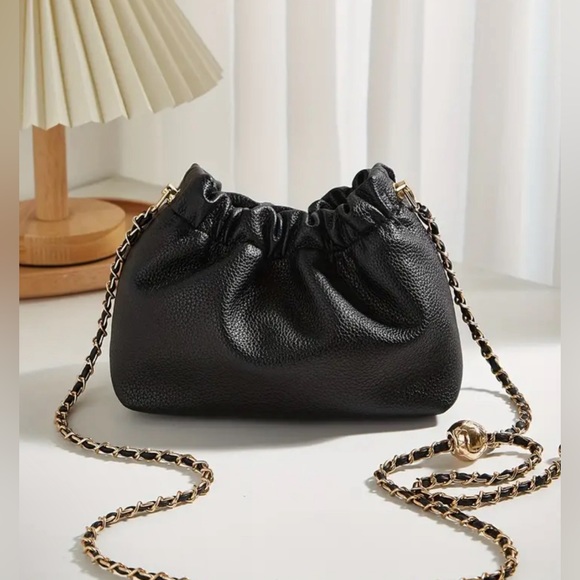 Pleated Leather Crossbody Bag w/ Gold Adjustable Chain - Picture 4 of 4